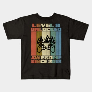 Level 8 Unlocked Birthday 8 Years Old Awesome Since 2012 Kids T-Shirt